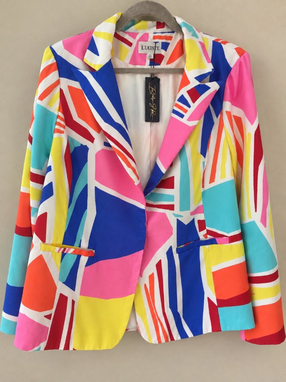 NWT L'ATISTE Abstract Geometric Multicolor Blazer Jacket Plus Size 4X Art To We